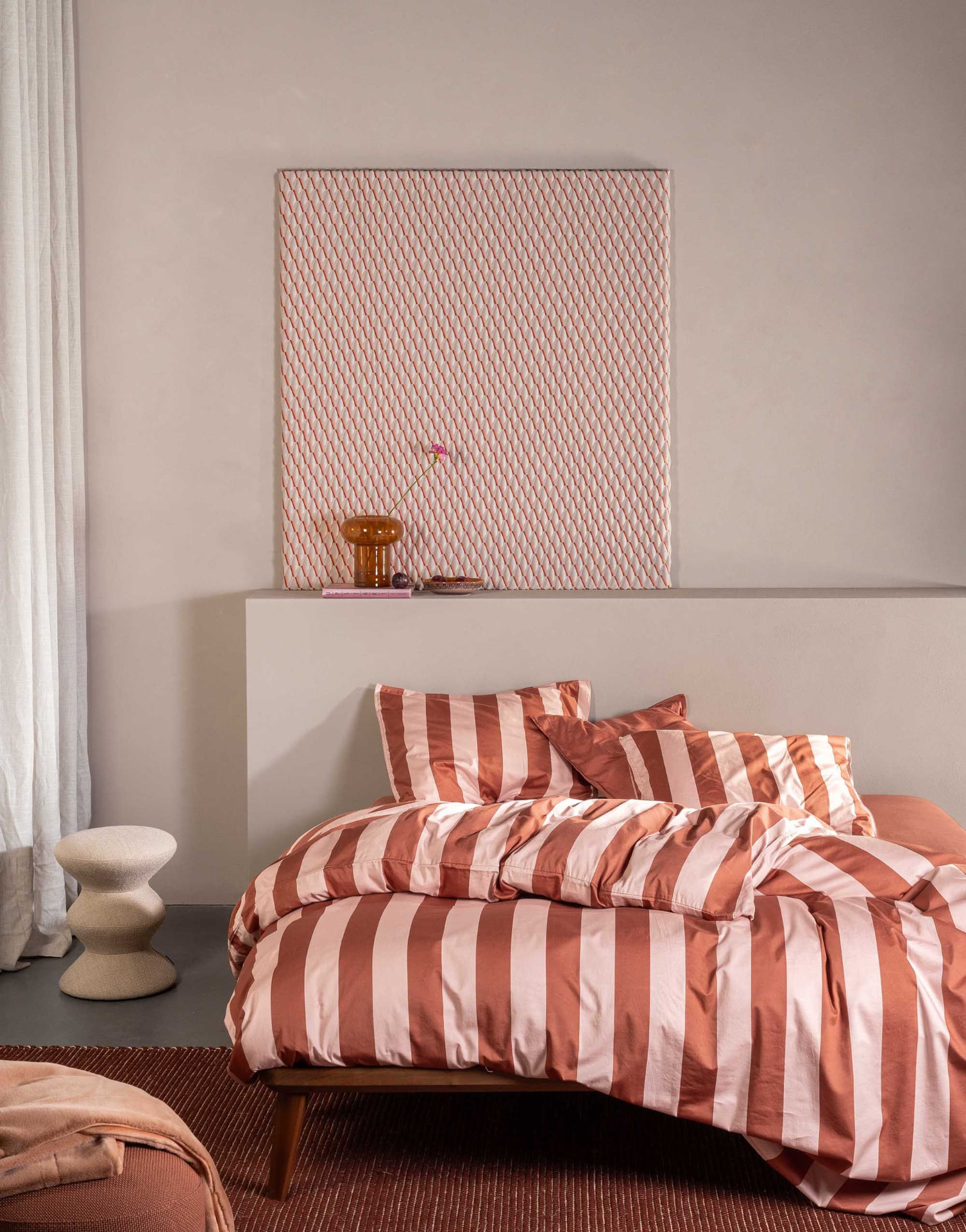 Essenza Minte Stripe Terracotta soft blush dekbedovertrek