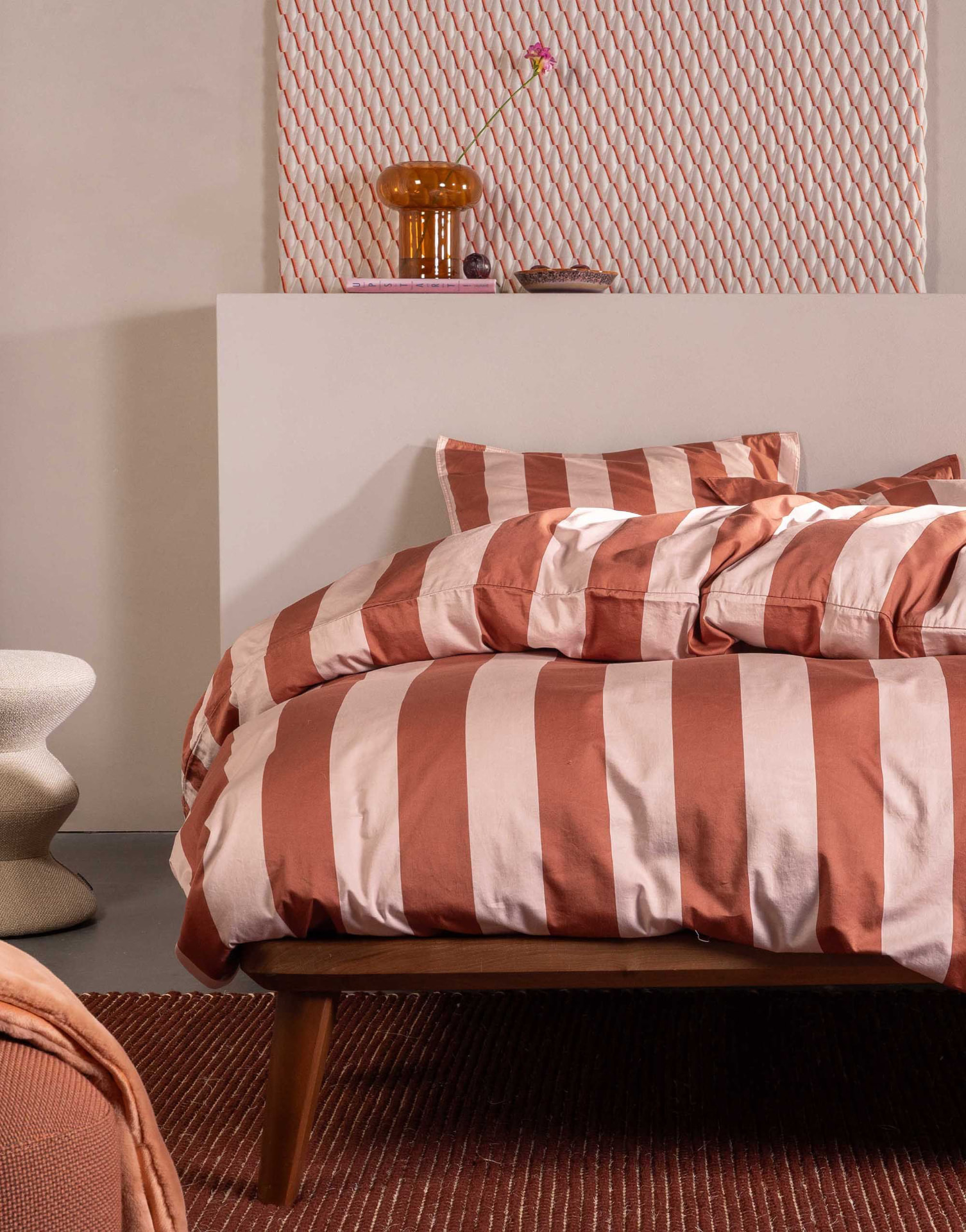 Essenza Minte Stripe Terracotta soft blush dekbedovertrek foto 2